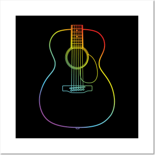 Concert Style Acoustic Guitar Body Colorful Outline Posters and Art